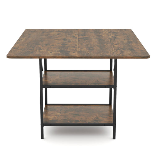 47 Inch Rectangular Dining Table, 2 Storage Shelves, Brown