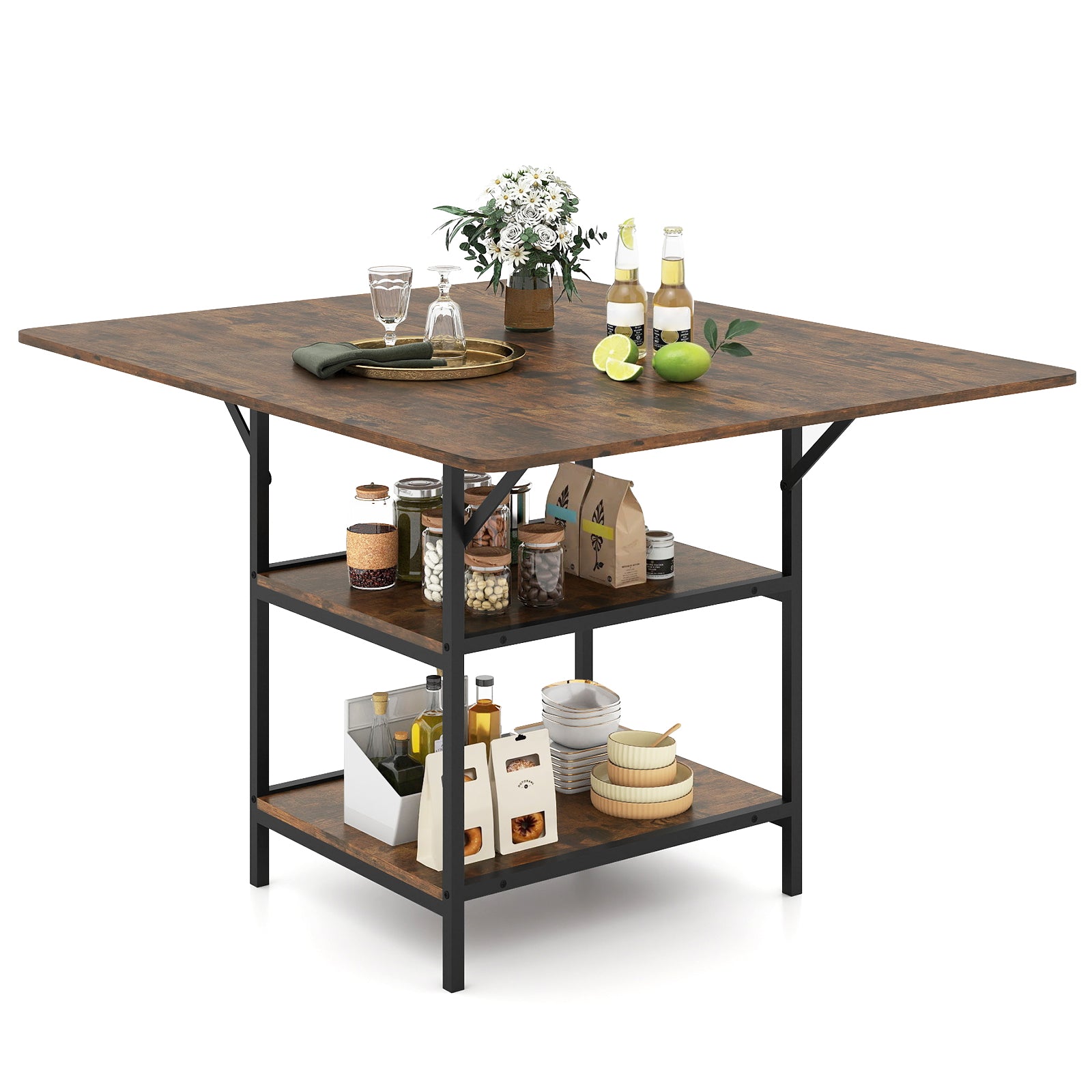 47 Inch Rectangular Dining Table, 2 Storage Shelves, Brown Dining Tables at Gallery Canada