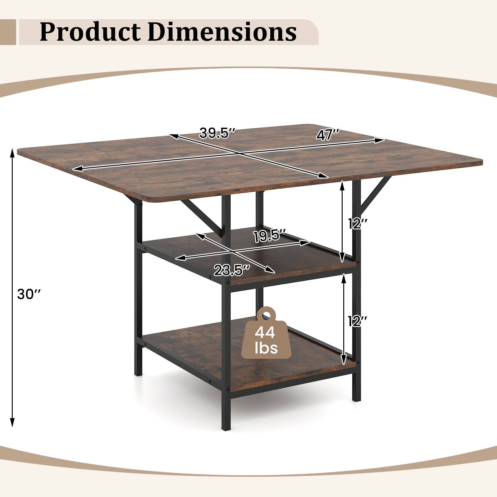47 Inch Rectangular Dining Table, 2 Storage Shelves, Brown Dining Tables at Gallery Canada