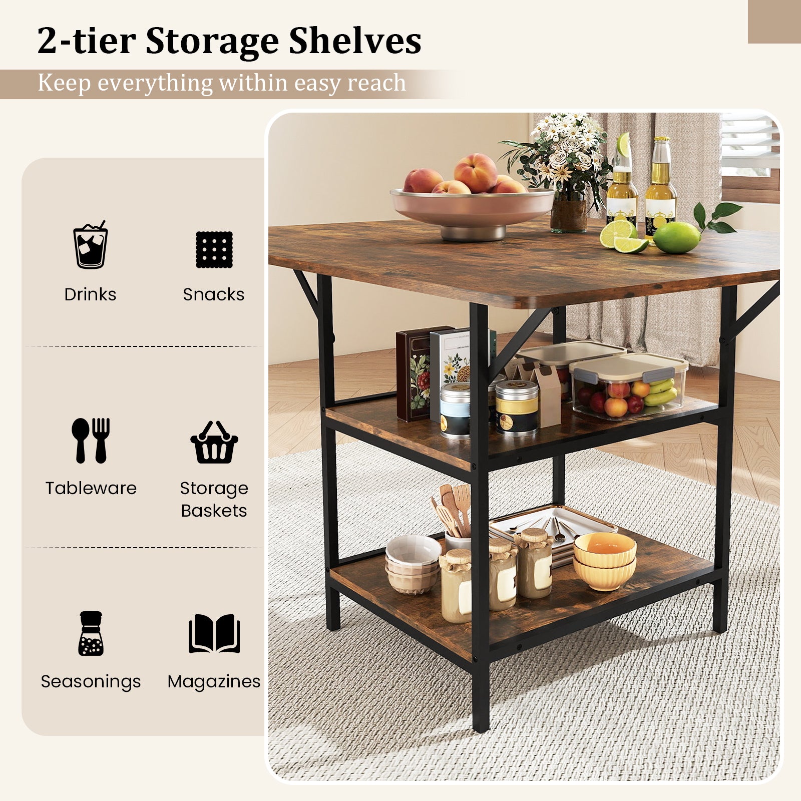 47 Inch Rectangular Dining Table, 2 Storage Shelves, Brown Dining Tables at Gallery Canada