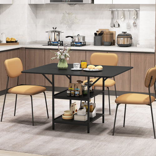 47 Inch Rectangular Dining Table, 2 Storage Shelves, Metal Legs, Black