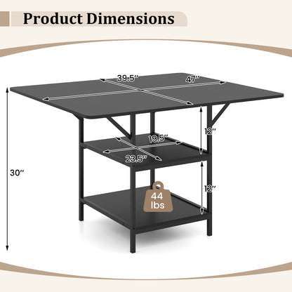 47 Inch Rectangular Dining Table, 2 Storage Shelves, Metal Legs, Black Dining Tables at Gallery Canada