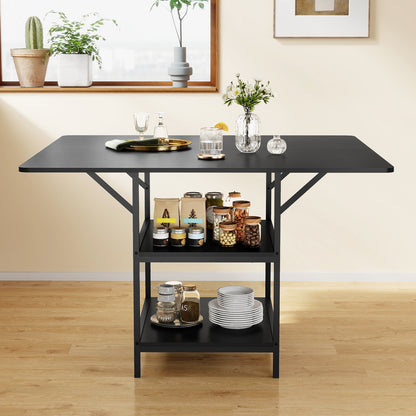 47 Inch Rectangular Dining Table, 2 Storage Shelves, Metal Legs, Black Dining Tables at Gallery Canada