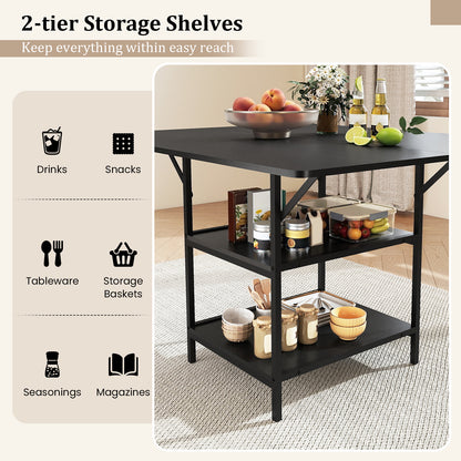 47 Inch Rectangular Dining Table, 2 Storage Shelves, Metal Legs, Black Dining Tables at Gallery Canada