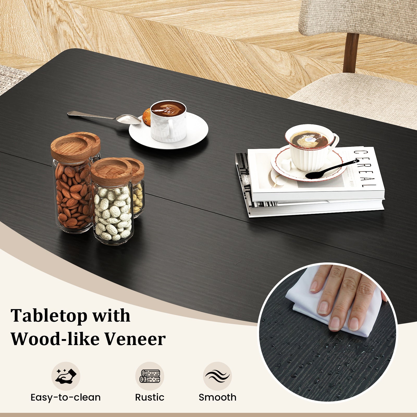 47 Inch Rectangular Dining Table, 2 Storage Shelves, Metal Legs, Black Dining Tables at Gallery Canada