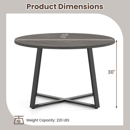 47 Inch Round Dining Table with Stable X-shaped Base and Round Thickened Tabletop-Grey, Gray Dining Tables at Gallery Canada