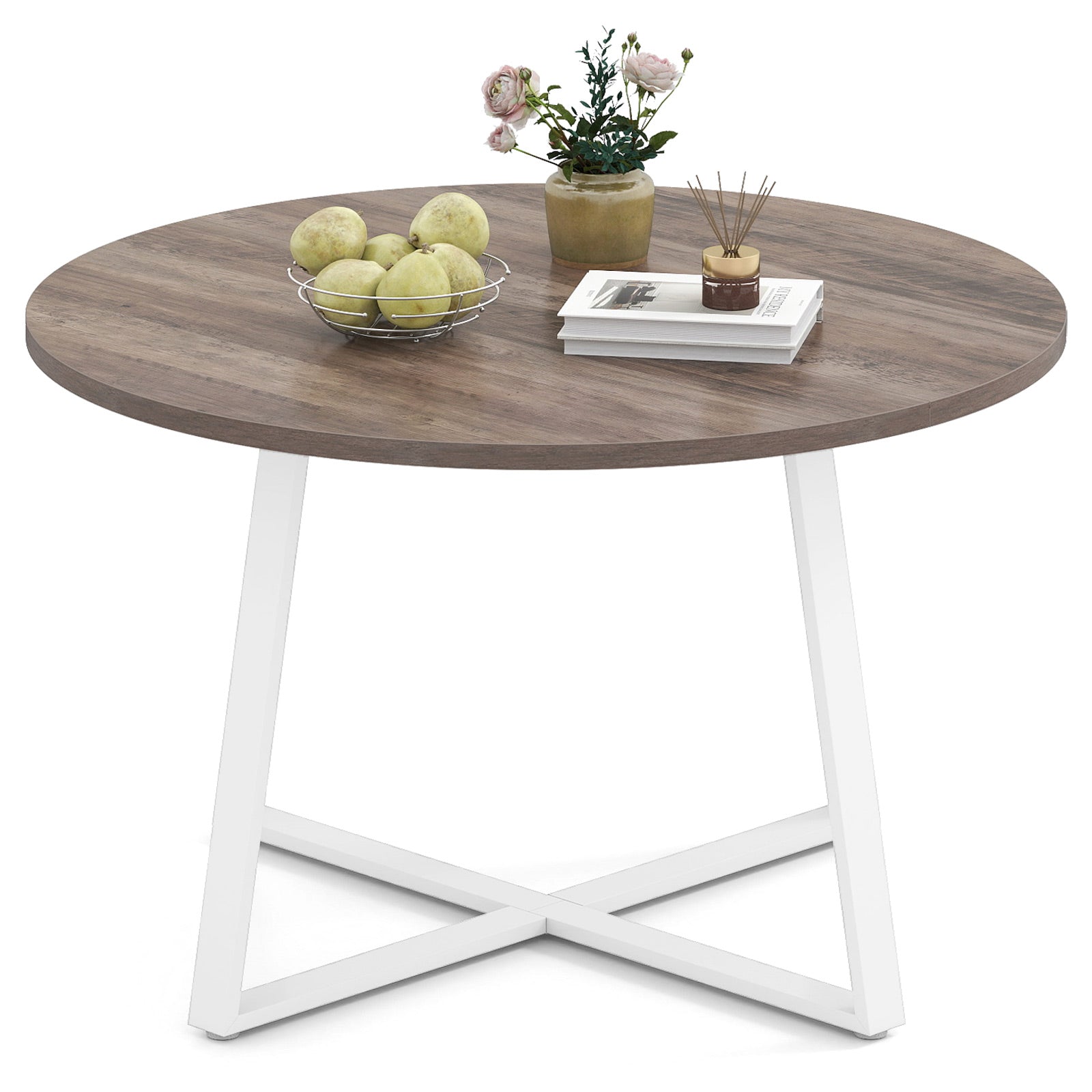 47 Inch Round Dining Table with Stable X-shaped Base and Round Thickened Tabletop, Natural Dining Tables at Gallery Canada