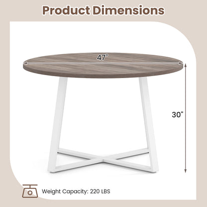 47 Inch Round Dining Table with Stable X-shaped Base and Round Thickened Tabletop, Natural Dining Tables at Gallery Canada