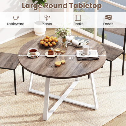 47 Inch Round Dining Table with Stable X-shaped Base and Round Thickened Tabletop, Natural Dining Tables at Gallery Canada
