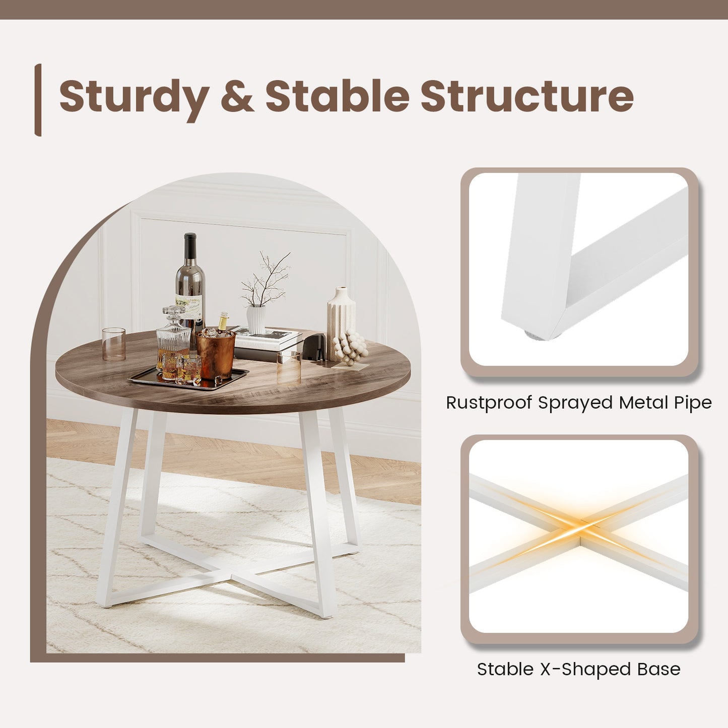 47 Inch Round Dining Table with Stable X-shaped Base and Round Thickened Tabletop, Natural Dining Tables at Gallery Canada