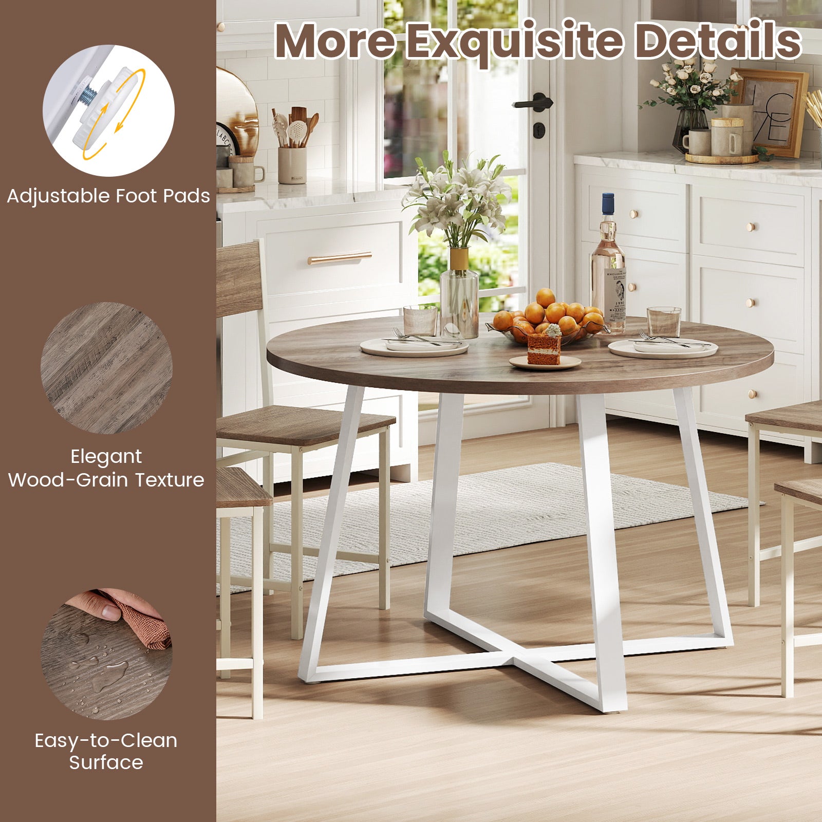 47 Inch Round Dining Table with Stable X-shaped Base and Round Thickened Tabletop, Natural Dining Tables at Gallery Canada