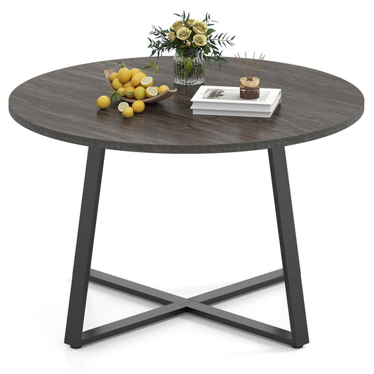 47 Inch Round Dining Table with Stable X-shaped Base and Round Thickened Tabletop-Grey, Gray Dining Tables Gray at Gallery Canada