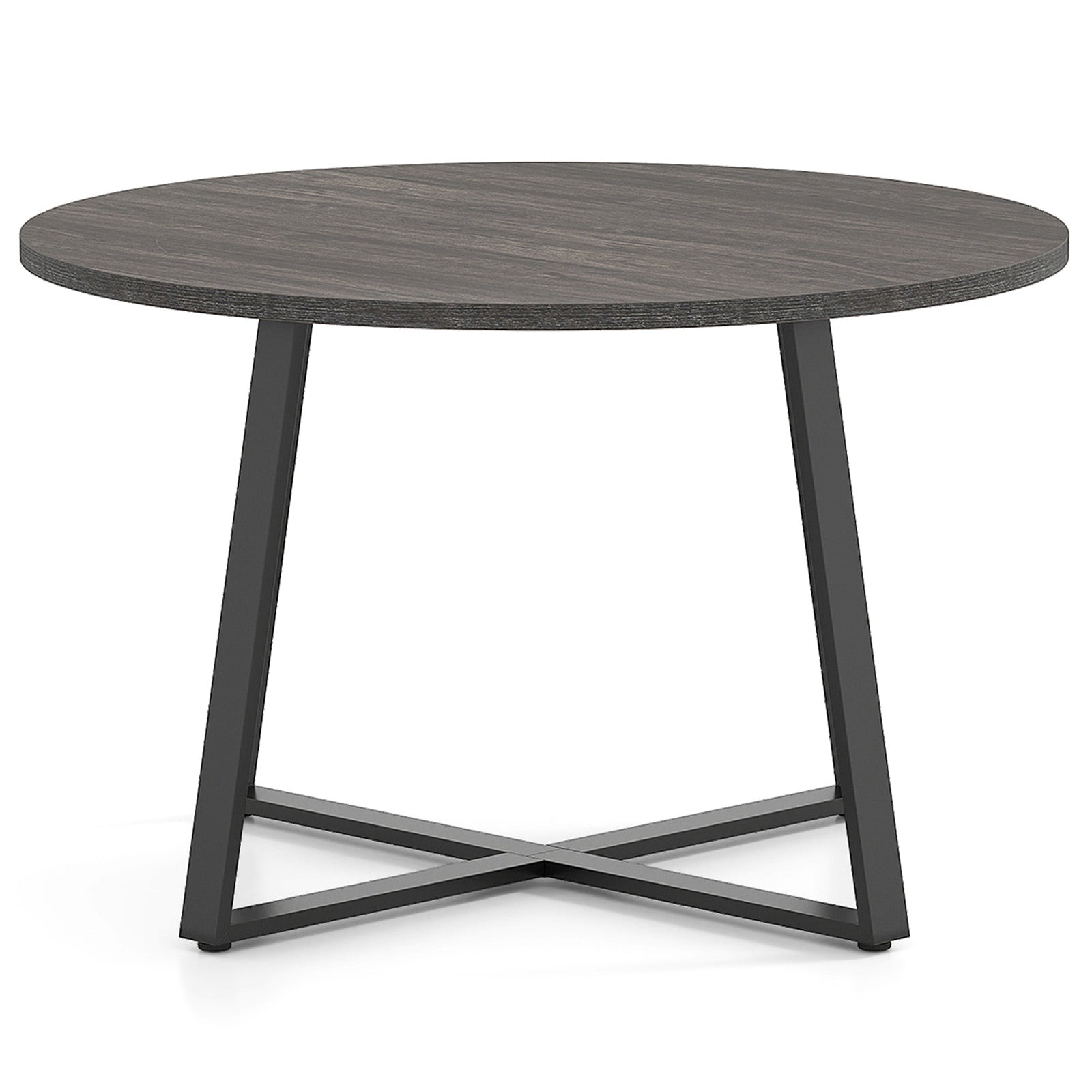 47 Inch Round Dining Table with Stable X-shaped Base and Round Thickened Tabletop-Grey, Gray Dining Tables at Gallery Canada