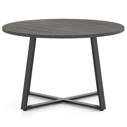 47 Inch Round Dining Table with Stable X-shaped Base and Round Thickened Tabletop-Grey, Gray Dining Tables at Gallery Canada