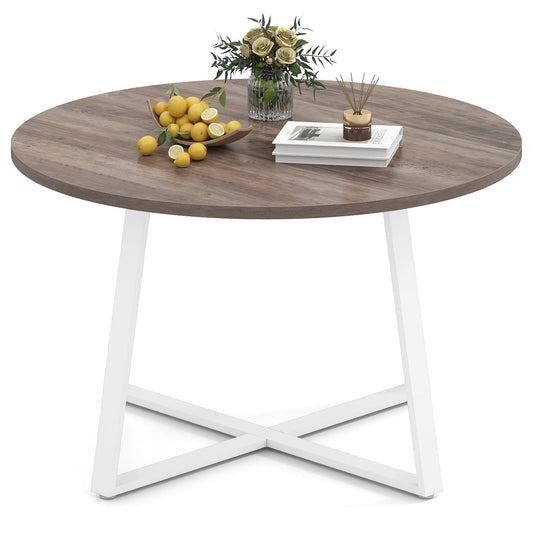 47 Inch Round Dining Table with Stable X-shaped Base and Round Thickened Tabletop, Natural Dining Tables Natural at Gallery Canada