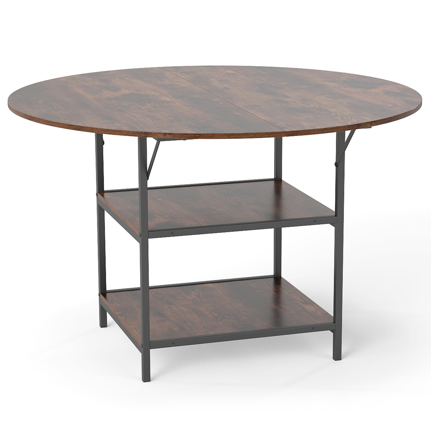 47 Inch Round Dining Table for 4-6 People Large Kitchen Table with 2-Tier Storage Shelves, Rustic Brown Dining Tables at Gallery Canada