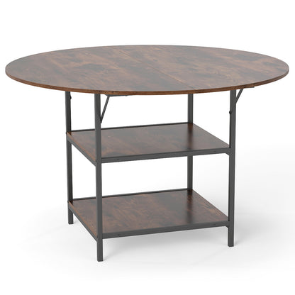 47 Inch Round Dining Table for 4-6 People Large Kitchen Table with 2-Tier Storage Shelves, Rustic Brown Dining Tables at Gallery Canada