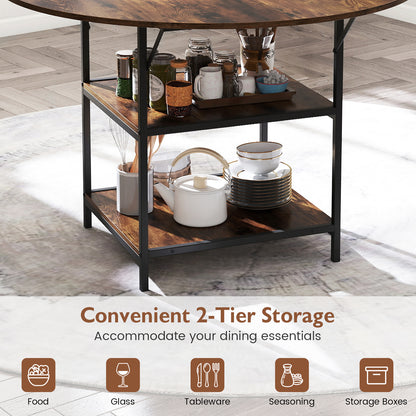 47 Inch Round Dining Table for 4-6 People Large Kitchen Table with 2-Tier Storage Shelves, Rustic Brown Dining Tables at Gallery Canada