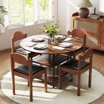 47 Inch Round Dining Table for 4-6 People Large Kitchen Table with 2-Tier Storage Shelves, Rustic Brown Dining Tables at Gallery Canada