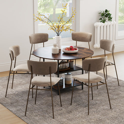 47 Inch Round Dining Table for 4-6 People Large Kitchen Table with 2-Tier Storage Shelves, Rustic Brown