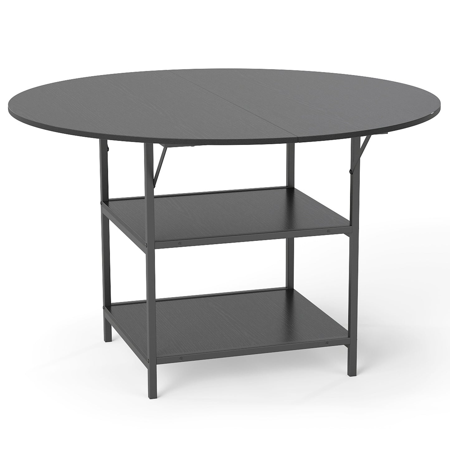 47 Inch Round Dining Table for 4-6 People Large Kitchen Table with 2-Tier Storage Shelves, Black Dining Tables at Gallery Canada