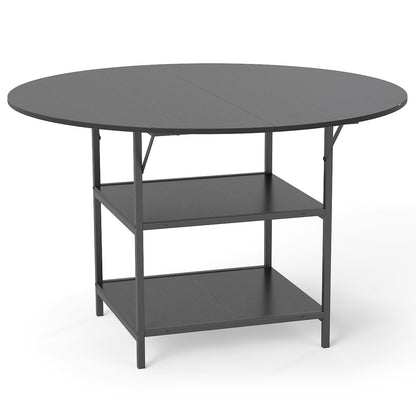 47 Inch Round Dining Table for 4-6 People Large Kitchen Table with 2-Tier Storage Shelves, Black Dining Tables at Gallery Canada