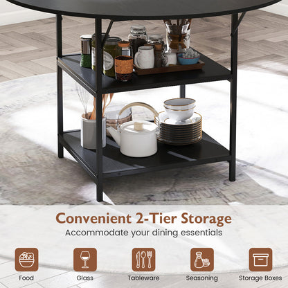 47 Inch Round Dining Table for 4-6 People Large Kitchen Table with 2-Tier Storage Shelves, Black Dining Tables at Gallery Canada