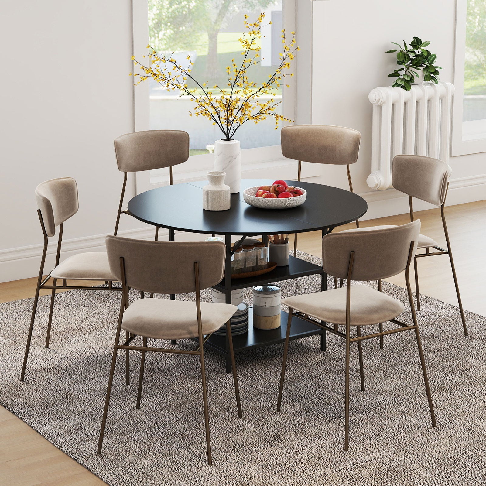 47 Inch Round Dining Table for 4-6 People Large Kitchen Table with 2-Tier Storage Shelves, Black Dining Tables at Gallery Canada