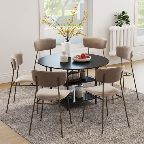 47 Inch Round Dining Table for 4-6 People Large Kitchen Table with 2-Tier Storage Shelves, Black