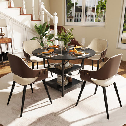 47 Inch Round Dining Table for 4-6 People Large Kitchen Table with 2-Tier Storage Shelves, Black Dining Tables at Gallery Canada