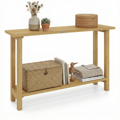 47 Inch Solid Wood Console Table, Storage Shelf, Natural, Teak Console Tables at Gallery Canada