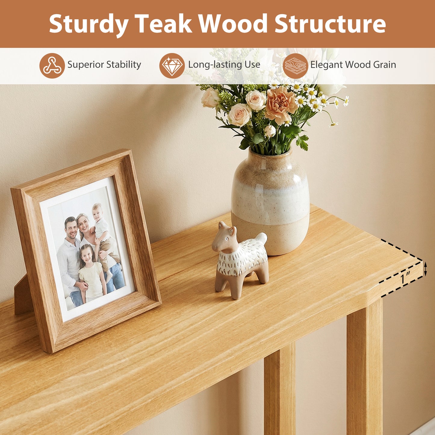 47 Inch Solid Wood Console Table, Storage Shelf, Natural, Teak Console Tables at Gallery Canada