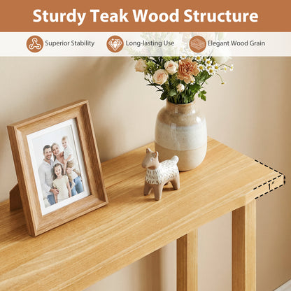 47 Inch Solid Wood Console Table, Storage Shelf, Natural, Teak Console Tables at Gallery Canada