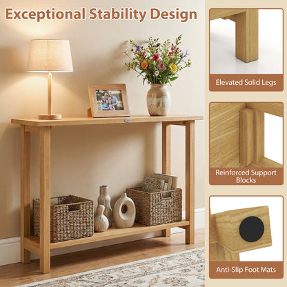 47 Inch Solid Wood Console Table, Storage Shelf, Natural, Teak Console Tables at Gallery Canada