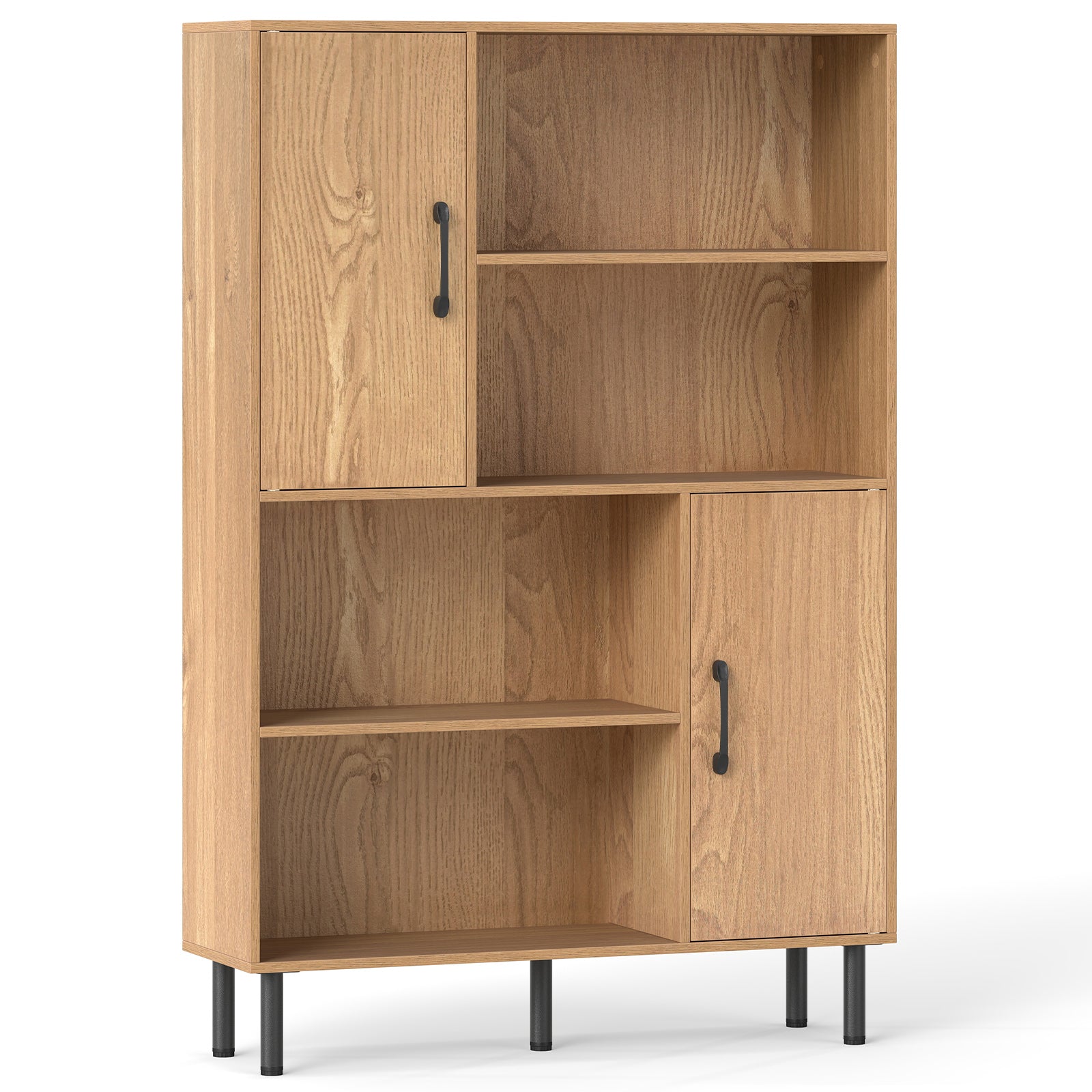 47 Inch Storage Cabinet Freestanding Bookcase with 2 Doors and 4 Open Shelves, Natural Bookcases at Gallery Canada