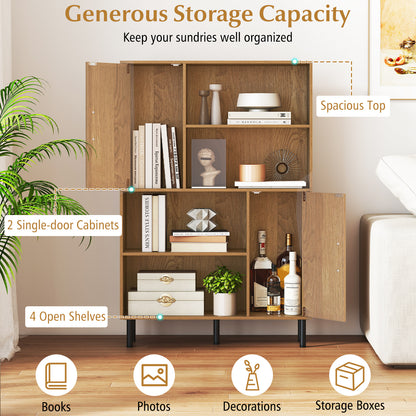 47 Inch Storage Cabinet Freestanding Bookcase with 2 Doors and 4 Open Shelves, Natural Bookcases at Gallery Canada