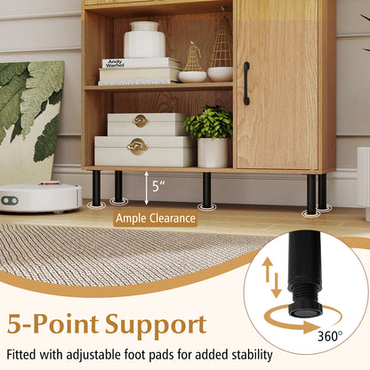47 Inch Storage Cabinet Freestanding Bookcase with 2 Doors and 4 Open Shelves, Natural Bookcases at Gallery Canada
