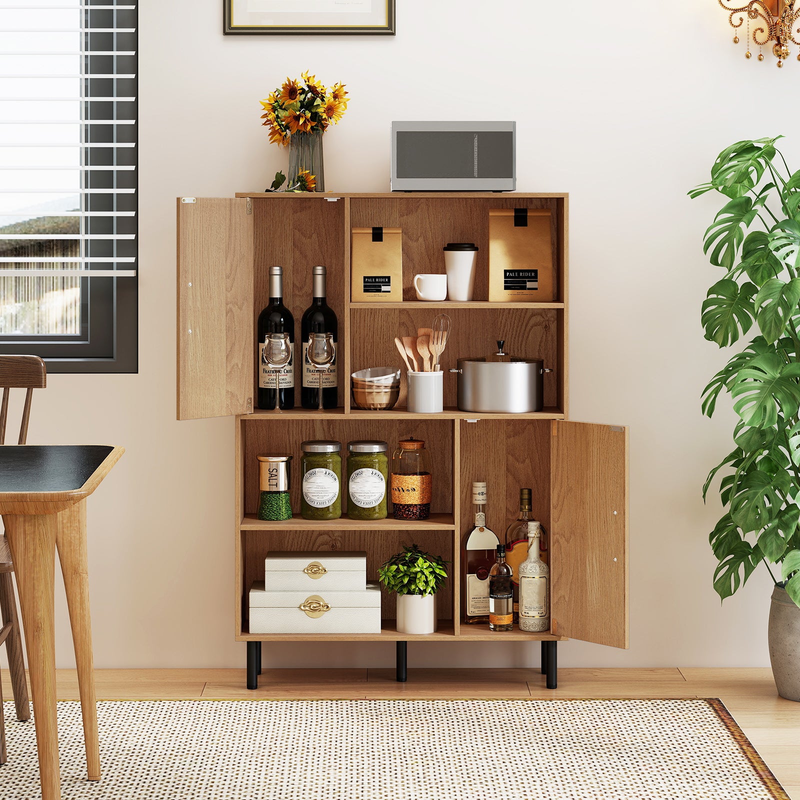 47 Inch Storage Cabinet Freestanding Bookcase with 2 Doors and 4 Open Shelves, Natural Bookcases at Gallery Canada