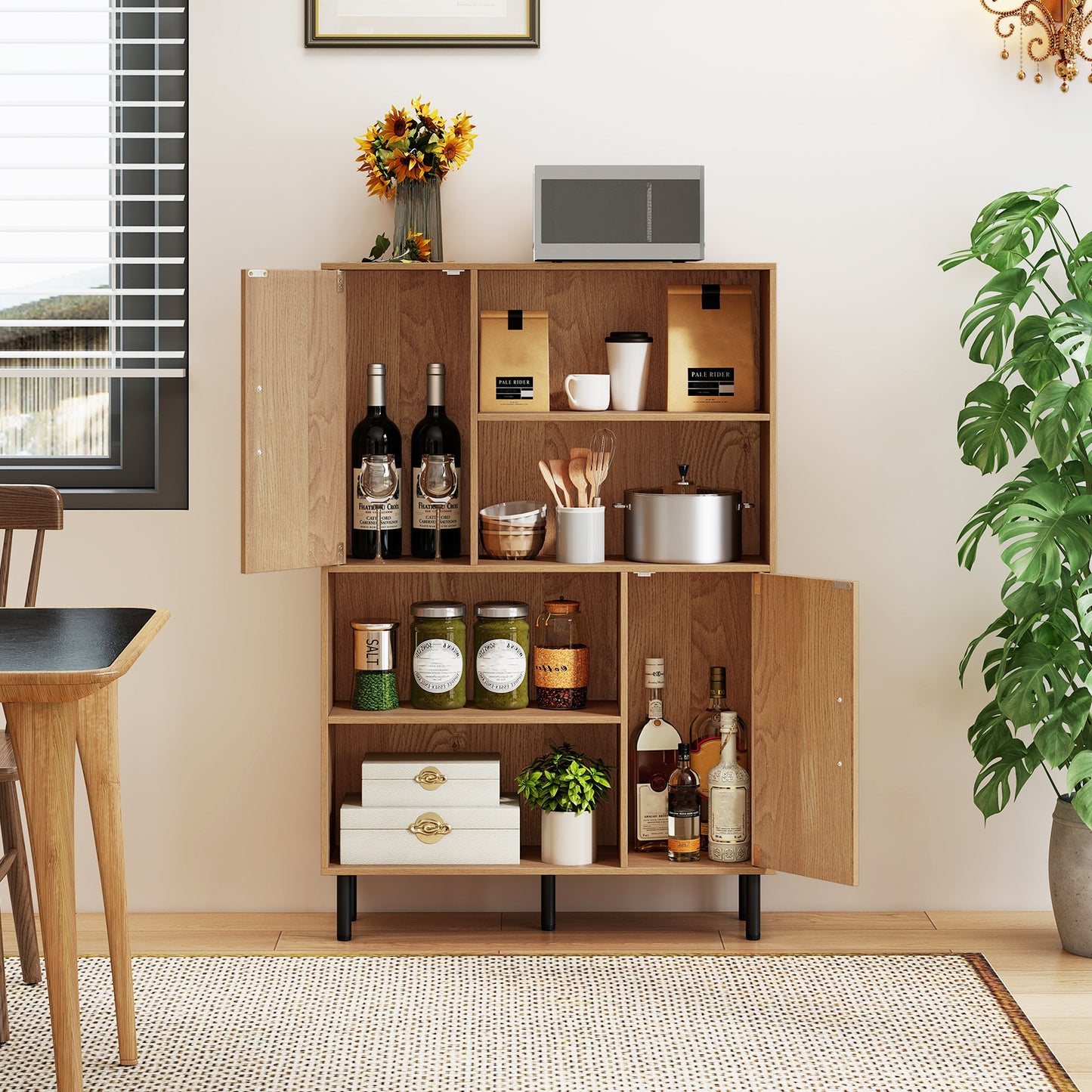 47 Inch Storage Cabinet Freestanding Bookcase with 2 Doors and 4 Open Shelves, Natural Bookcases at Gallery Canada