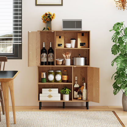 47 Inch Storage Cabinet Freestanding Bookcase with 2 Doors and 4 Open Shelves, Natural Bookcases at Gallery Canada