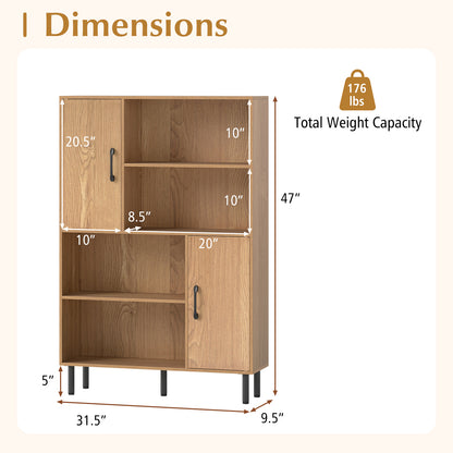47 Inch Storage Cabinet Freestanding Bookcase with 2 Doors and 4 Open Shelves, Natural Bookcases at Gallery Canada