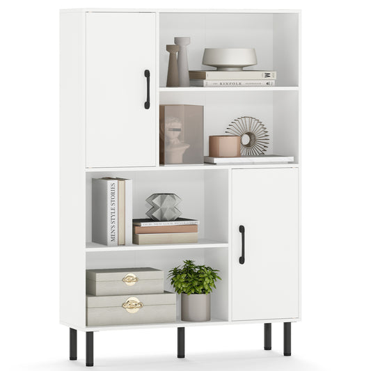 47 Inch Storage Cabinet Freestanding Bookcase with 2 Doors and 4 Open Shelves, White Bookcases White at Gallery Canada