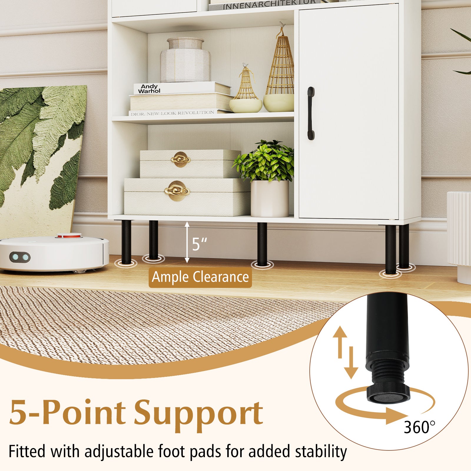 47 Inch Storage Cabinet Freestanding Bookcase with 2 Doors and 4 Open Shelves, White Bookcases at Gallery Canada