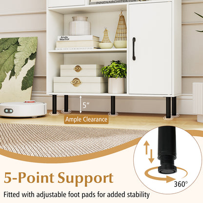 47 Inch Storage Cabinet Freestanding Bookcase with 2 Doors and 4 Open Shelves, White Bookcases at Gallery Canada