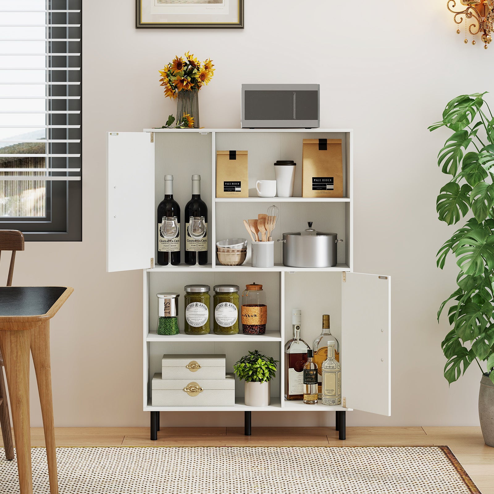 47 Inch Storage Cabinet Freestanding Bookcase with 2 Doors and 4 Open Shelves, White Bookcases at Gallery Canada