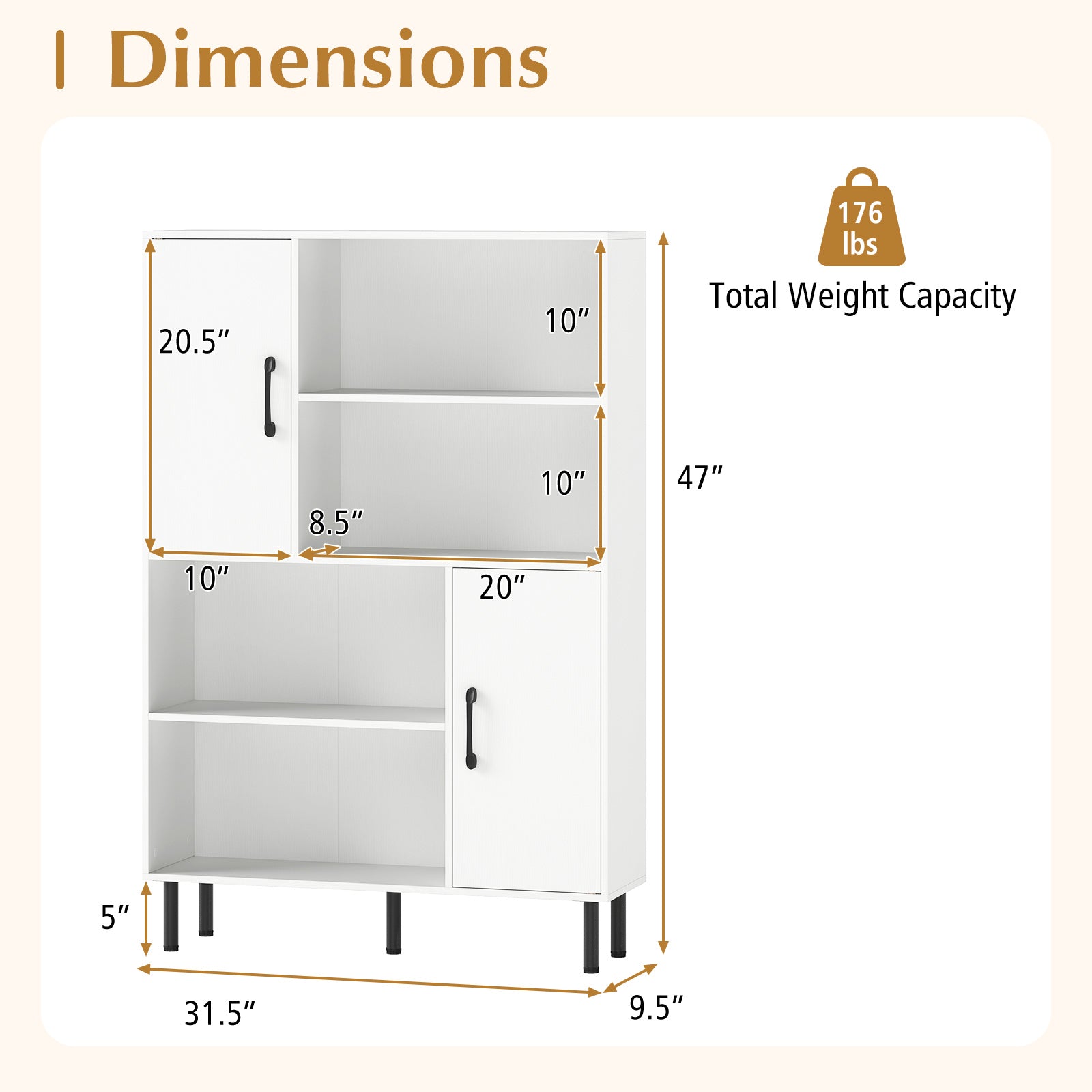 47 Inch Storage Cabinet Freestanding Bookcase with 2 Doors and 4 Open Shelves, White Bookcases at Gallery Canada