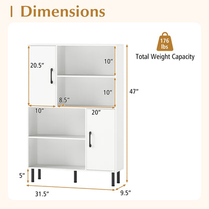 47 Inch Storage Cabinet Freestanding Bookcase with 2 Doors and 4 Open Shelves, White Bookcases at Gallery Canada