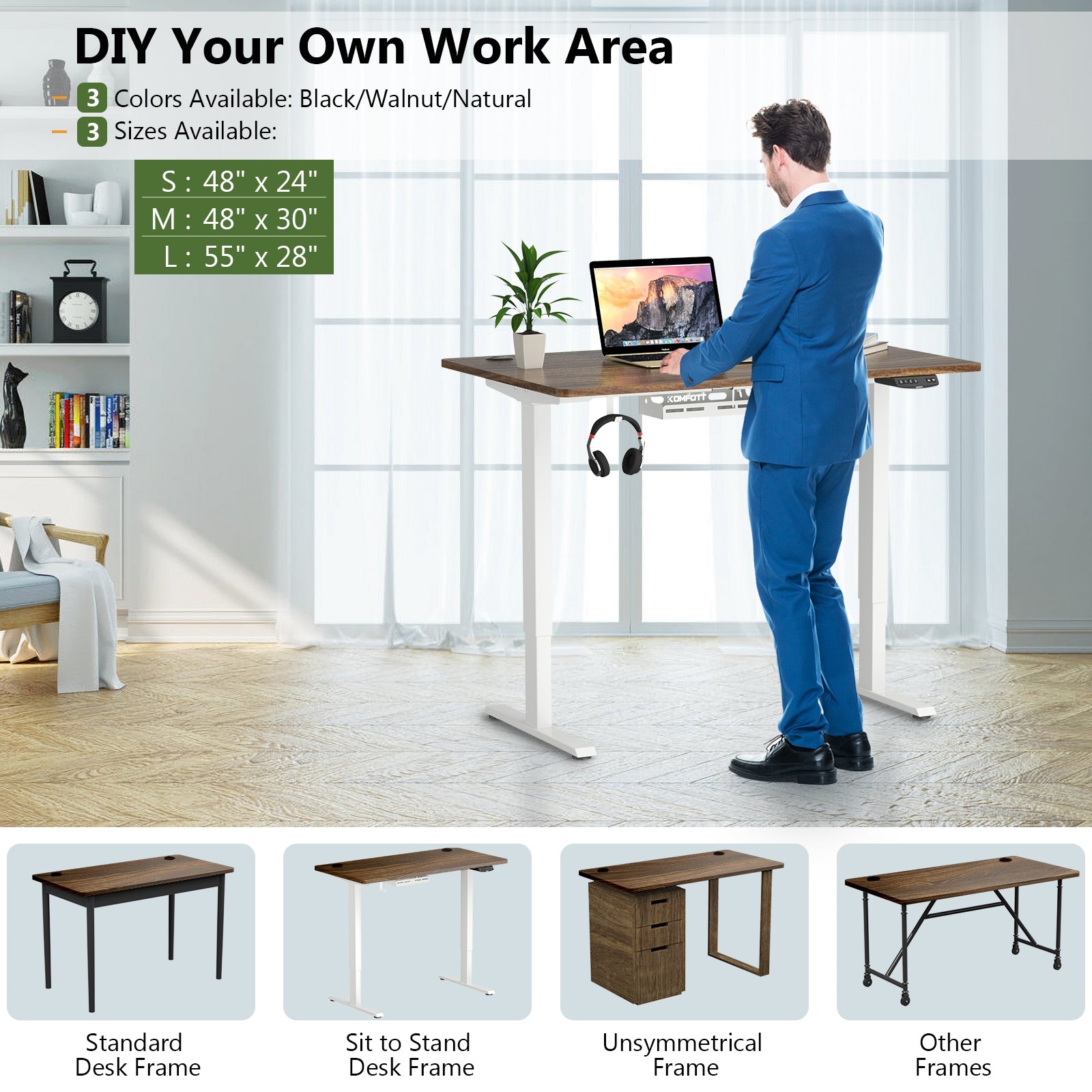 47 Inch x 30 Inch Universal Tabletop for Standard and Standing Desk Frame-M, Walnut Office Desks at Gallery Canada