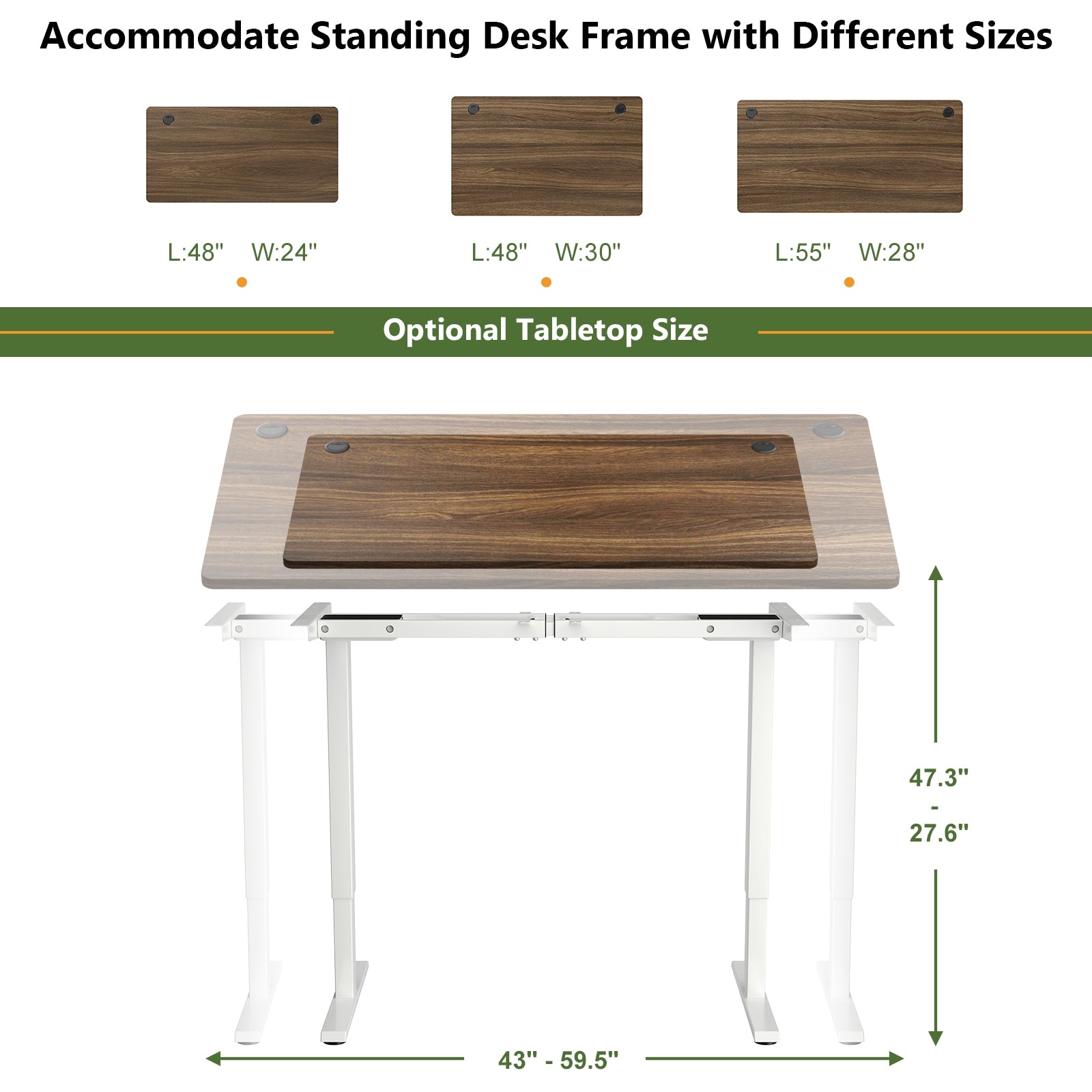 47 Inch x 30 Inch Universal Tabletop for Standard and Standing Desk Frame-M, Walnut Office Desks at Gallery Canada