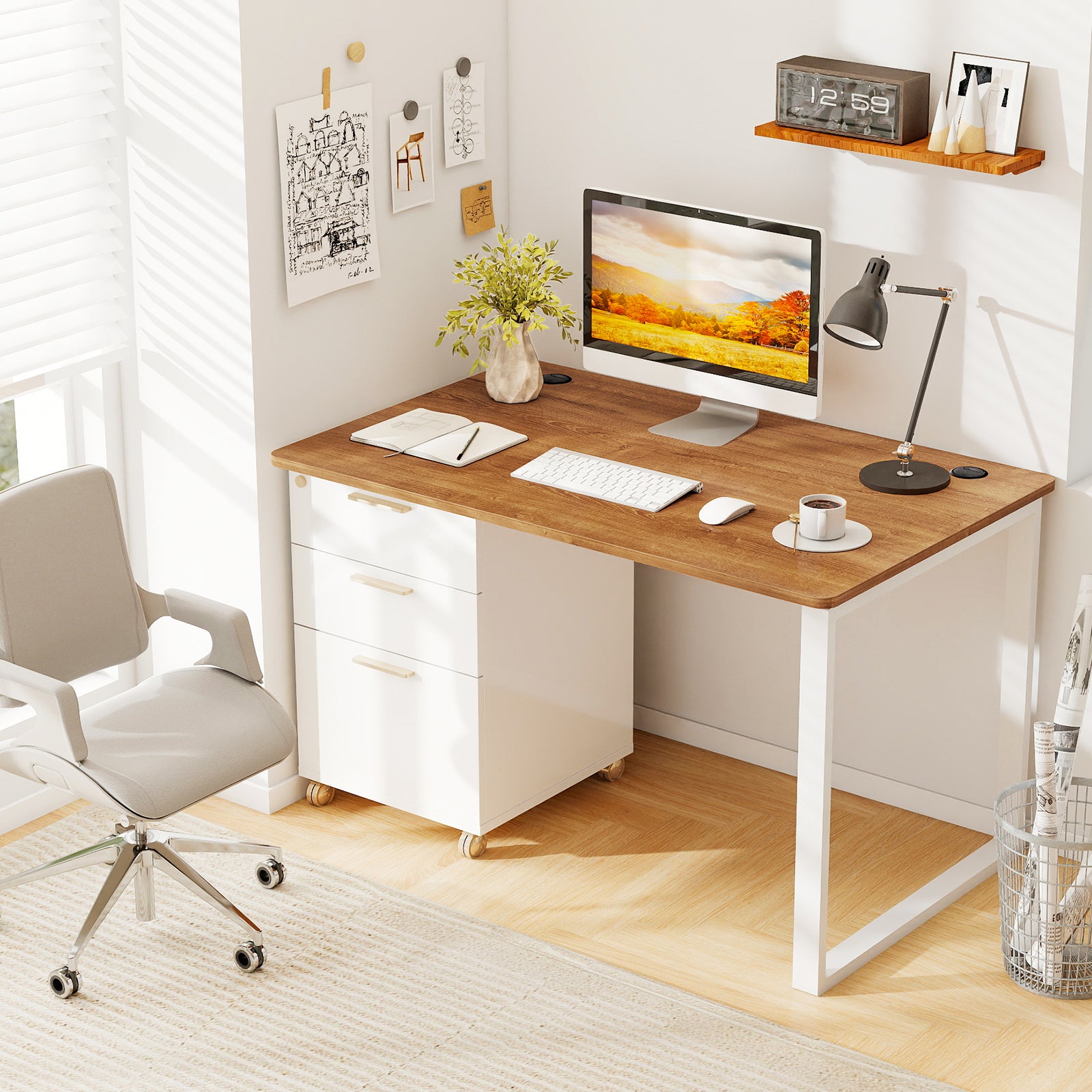 47 Inch x 30 Inch Universal Tabletop, Walnut, Standard And Standing Desk Office Desks at Gallery Canada